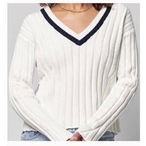 Faherty Game Set Cricket Sweater White Organic Cotton Cashmere Blend Size Small